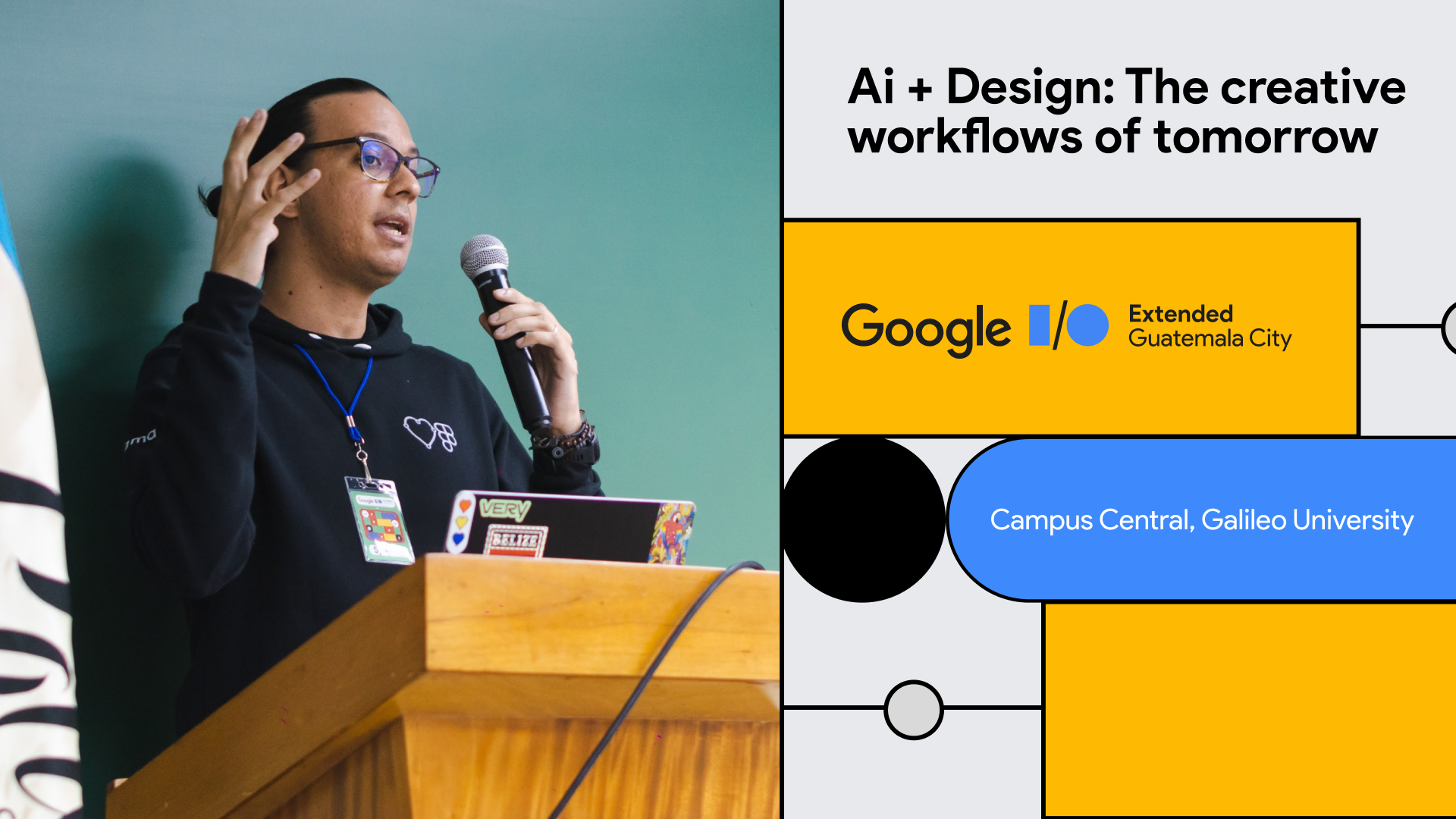 César Rengifo speaking at a podium during a design and technology conference